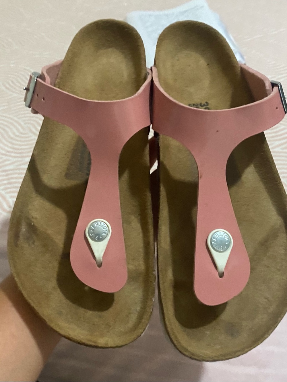 Birkenstock Women’s Pink T‑Strap Cork Footbed Sandals Size 39 god conditions
